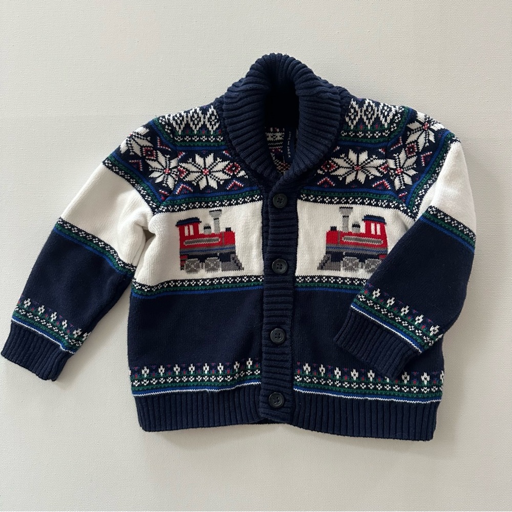Janie and Jack 12-18 Months Baby Boy Cardigan Sweater Train Christmas Fair Isle
